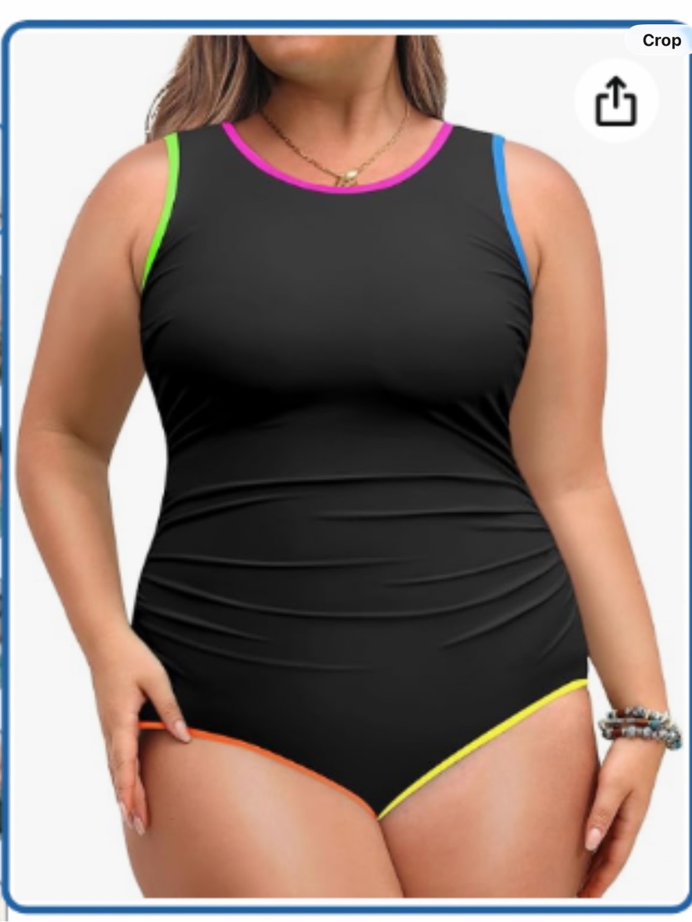 Plus Size Black One-Piece Swimsuit with Neon Trim